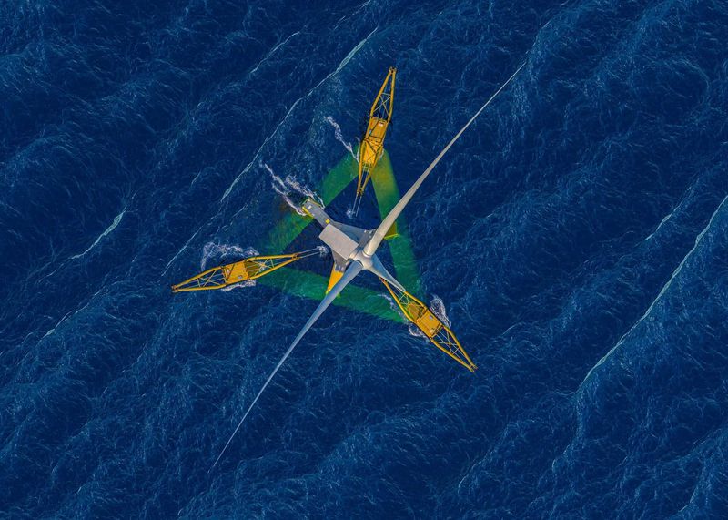 Gazelle Wind Power 18 MW platform at sea aerial view