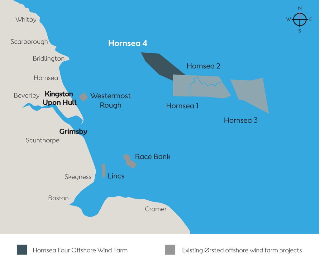 An image showing a map of Hornsea offshore wind projects with Hornsea 4 highlighted